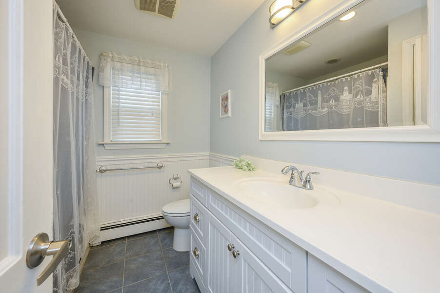 Bathroom #1 full with shower / tub combo-50 Foster Road Hyannis Cape Cod- New England Vacation Rentals