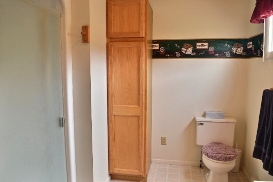 Large bathroom with step in shower