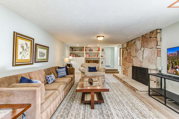 Family Room with a Gas Fireplace and 55
