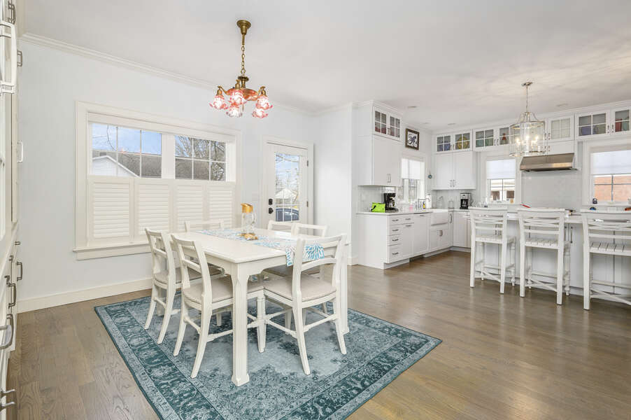 Dining area and Kitchen with eat at counter-445 Lower County Rd Harwich- Cape Cod- New England Vacation Rentals.