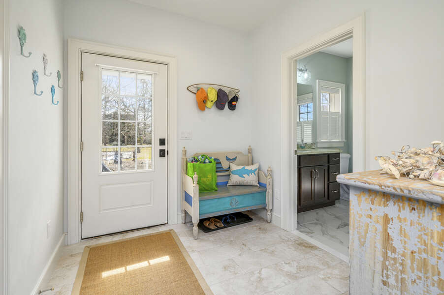 Back door to patio and full Bath #2-445 Lower County Rd Harwich- Cape Cod- New England Vacation Rentals.