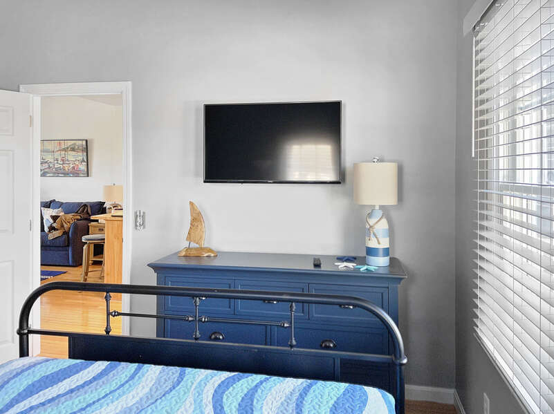 Queen bedroom - flat screen TV - 25 Bank Street Unit #2 Harwich Port - New England Vacation Rentals- Harwich Port -Cape Cod- New England Vacation Rentals-#BookNEVRDirectSeaBreeze