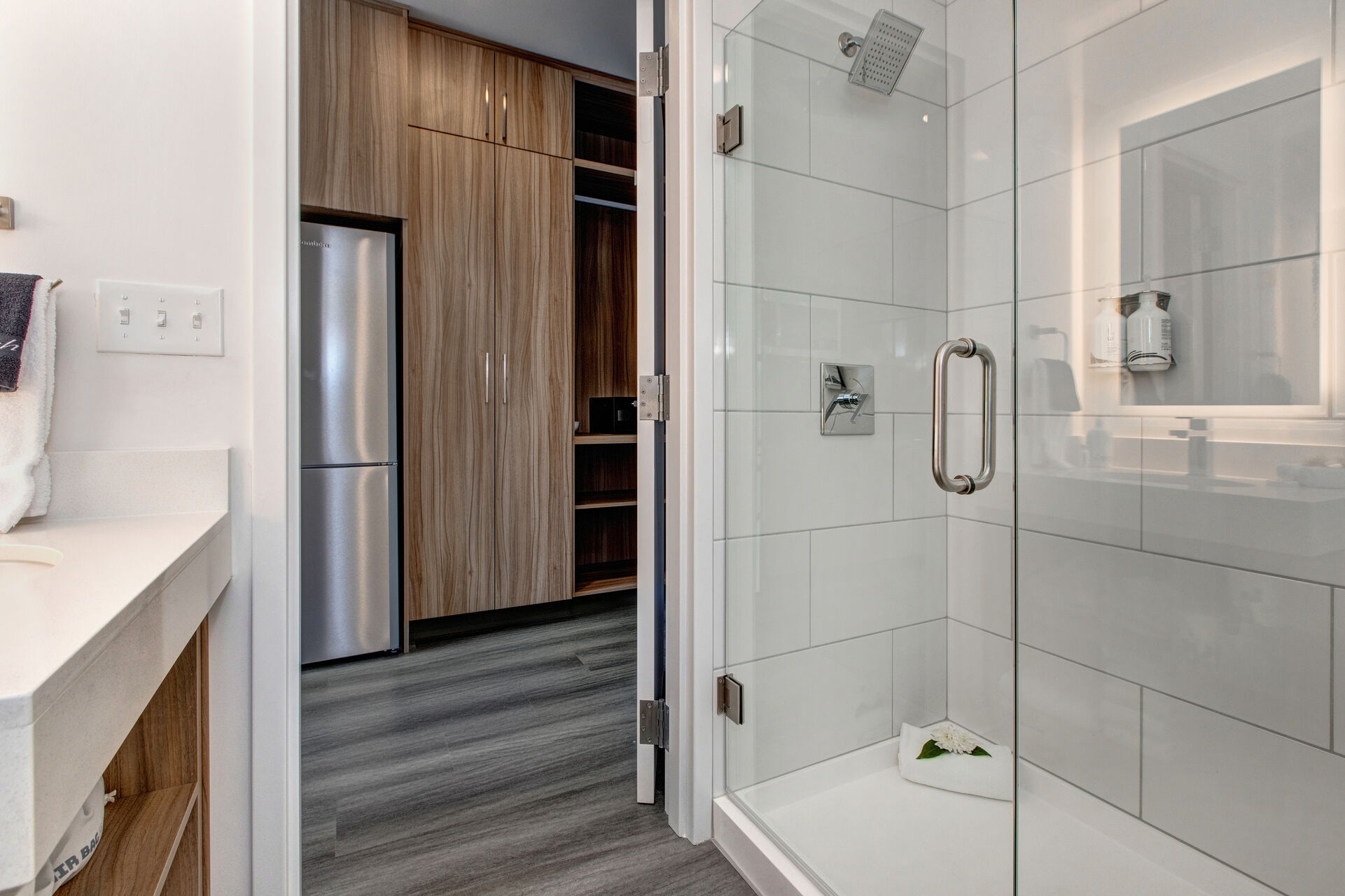 Full Shared Bath with a Tile & Glass Shower