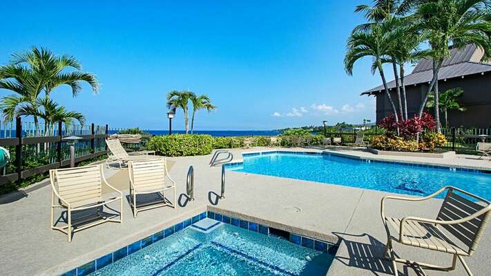 Oceanfront pool and hot tub