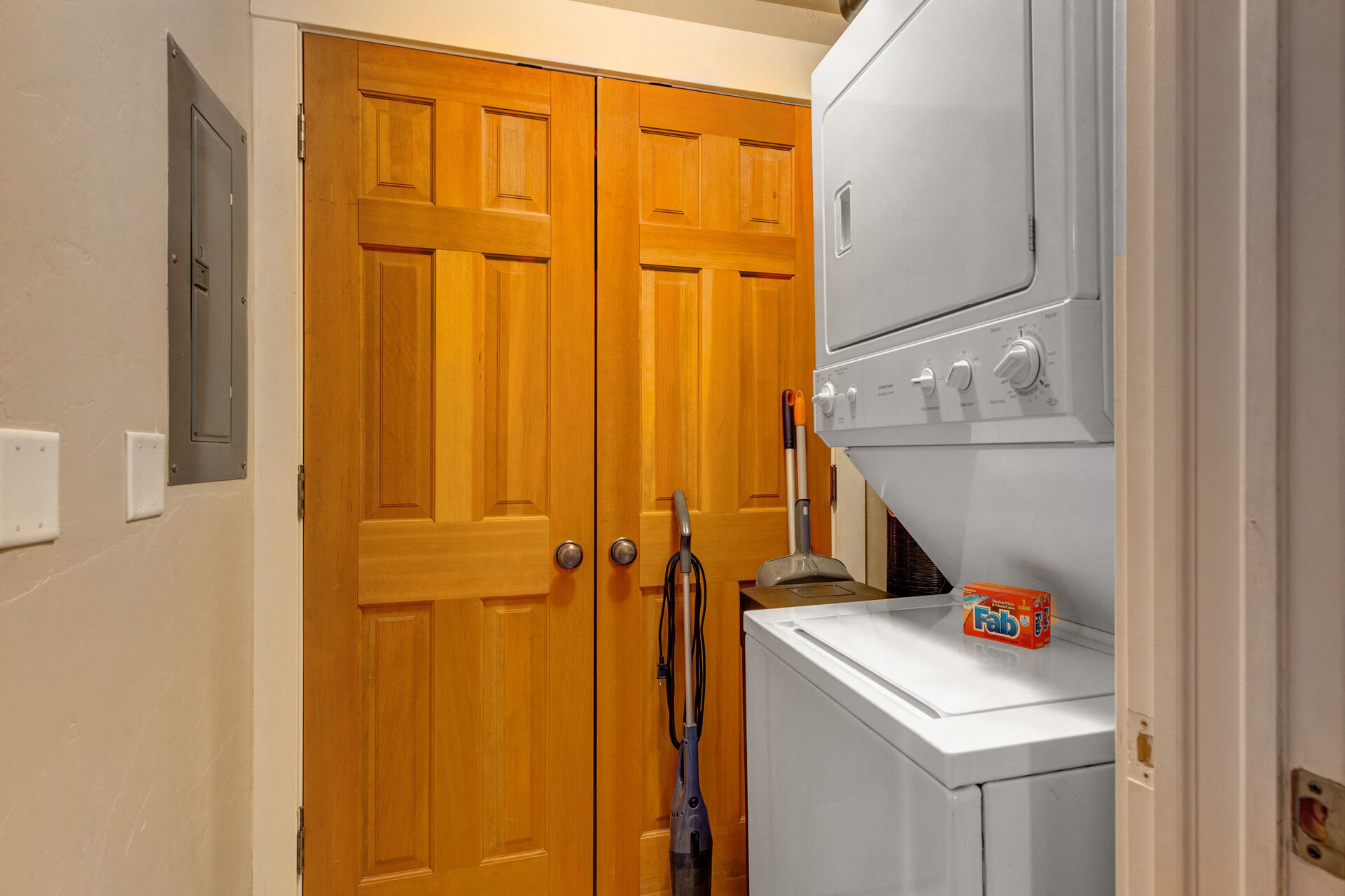 Private laundry closet with stackable washer/dryer