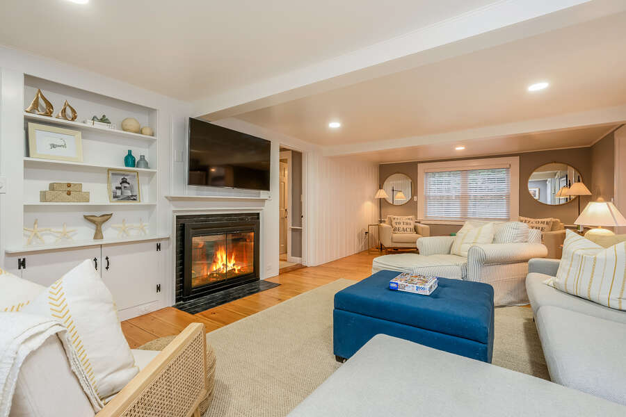 Living room with ample seating and flat screen tv-75 Pinewood Rd Hyannis Cape Cod- New England Vacation Rentals