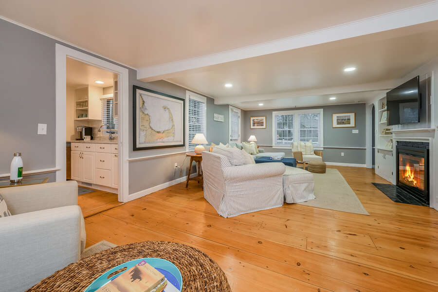Living room looking at the entrance to the kitchen on the left- 75 Pinewood Rd Hyannis Cape Cod- New England Vacation Rentals