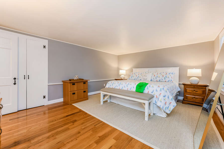 Master bedroom with King bed , dressers, closet -75 Pinewood Rd Hyannis Cape Cod- New England Vacation Rentals