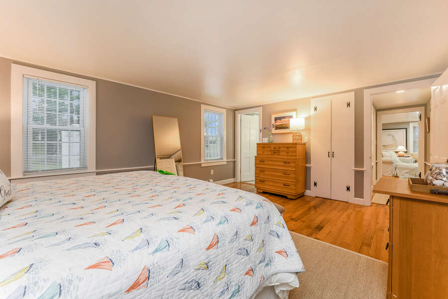 Master bedroom with King bed , dressers, closet, ensuite bath-75 Pinewood Rd Hyannis Cape Cod- New England Vacation Rentals