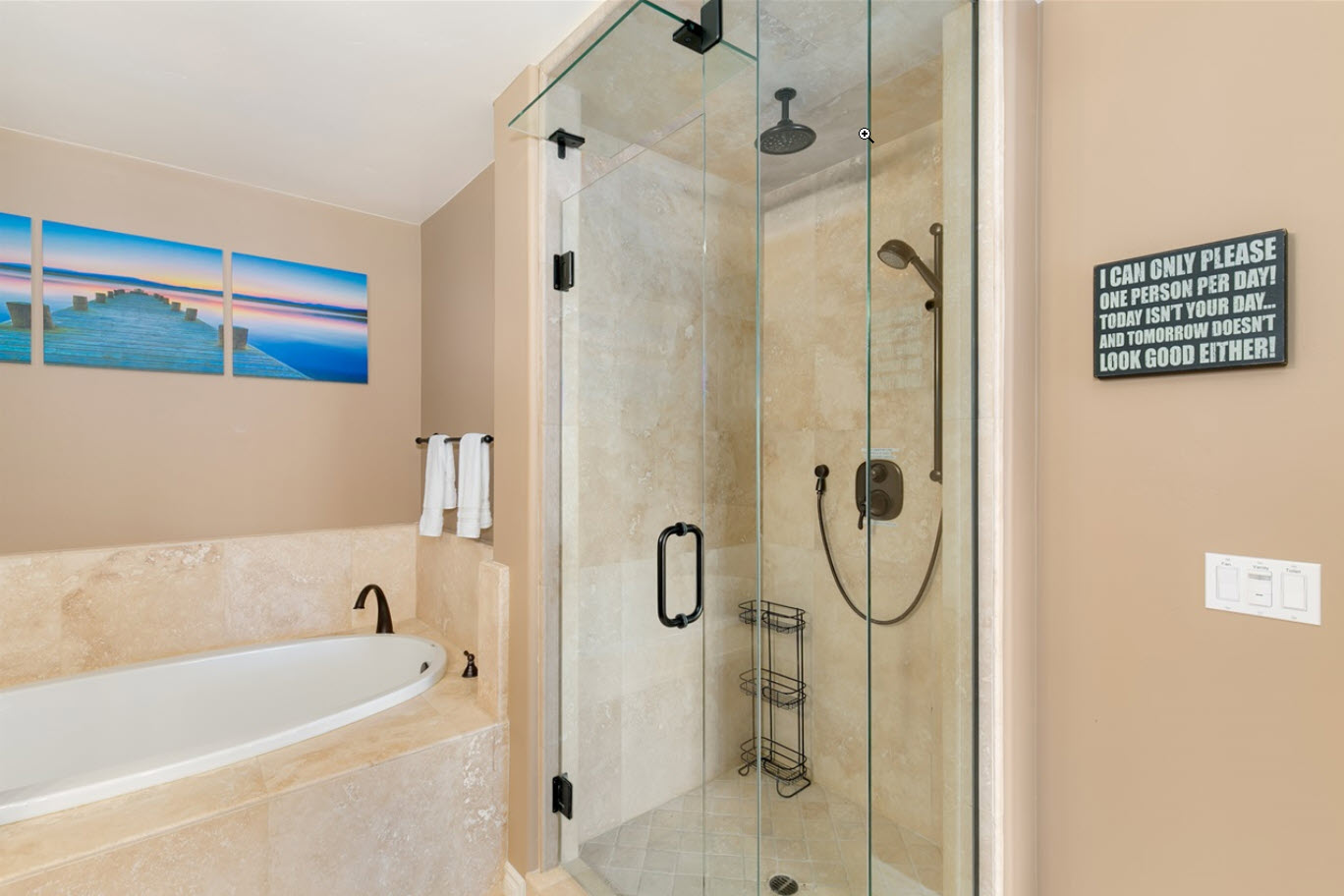 Master bathroom, separate shower, step-in with adjustable shower head