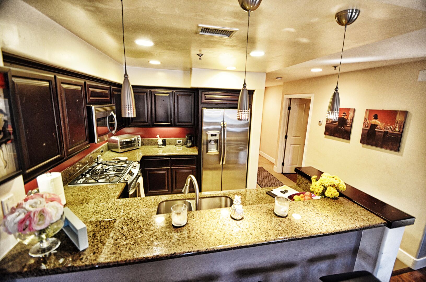 Kitchen with stainless steel appliances, kitchen, gas stove, refrigerator, dishwasher, sink