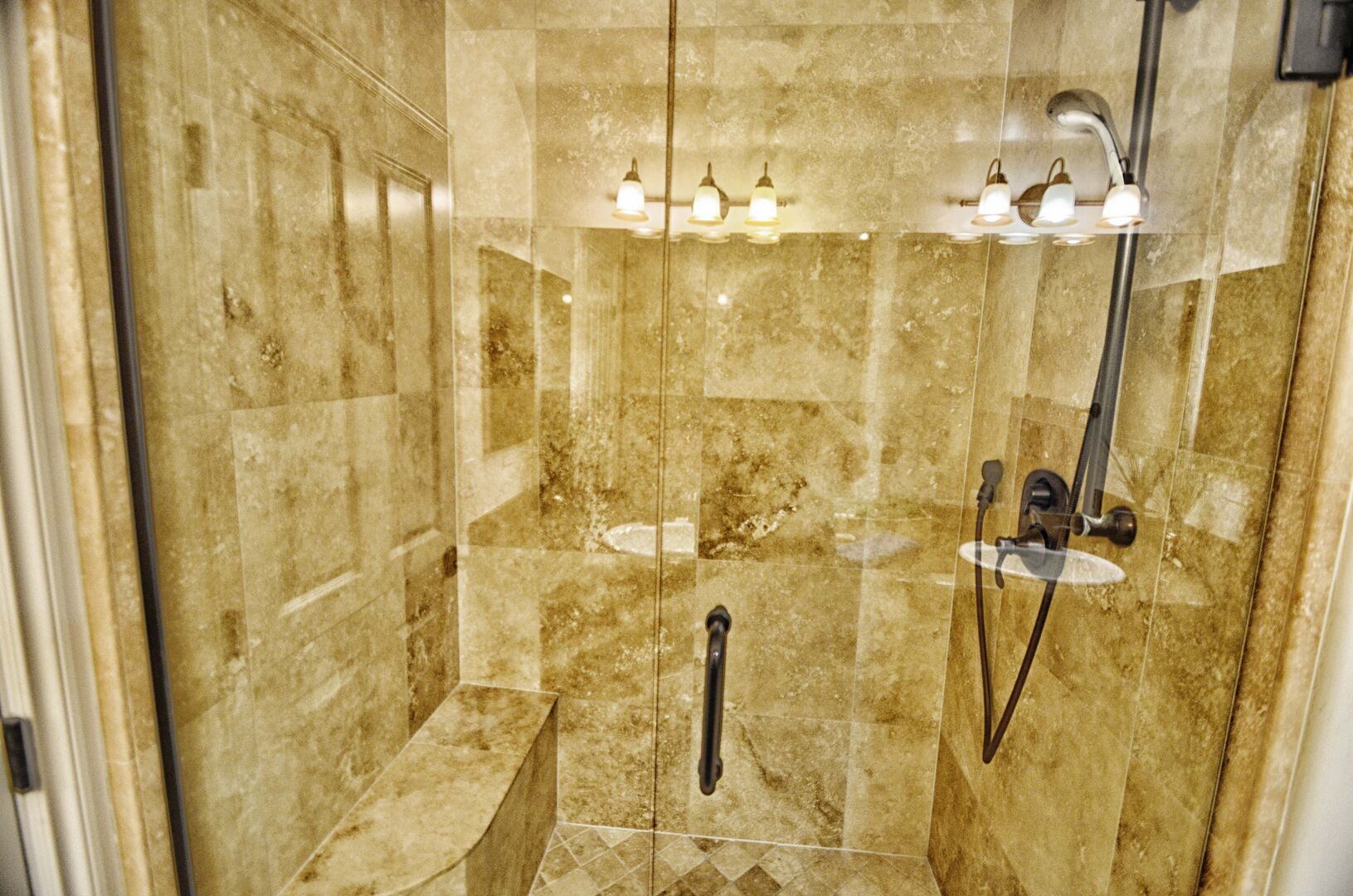 Upstairs master bathroom with walk-in shower and rainfall shower head