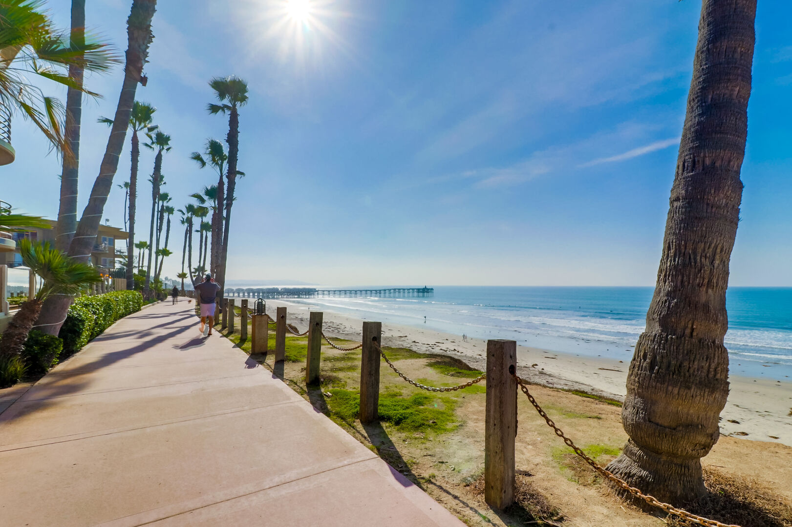 The Pacific Beach/ Mission Beach boardwalk is just steps from Capri by the Sea