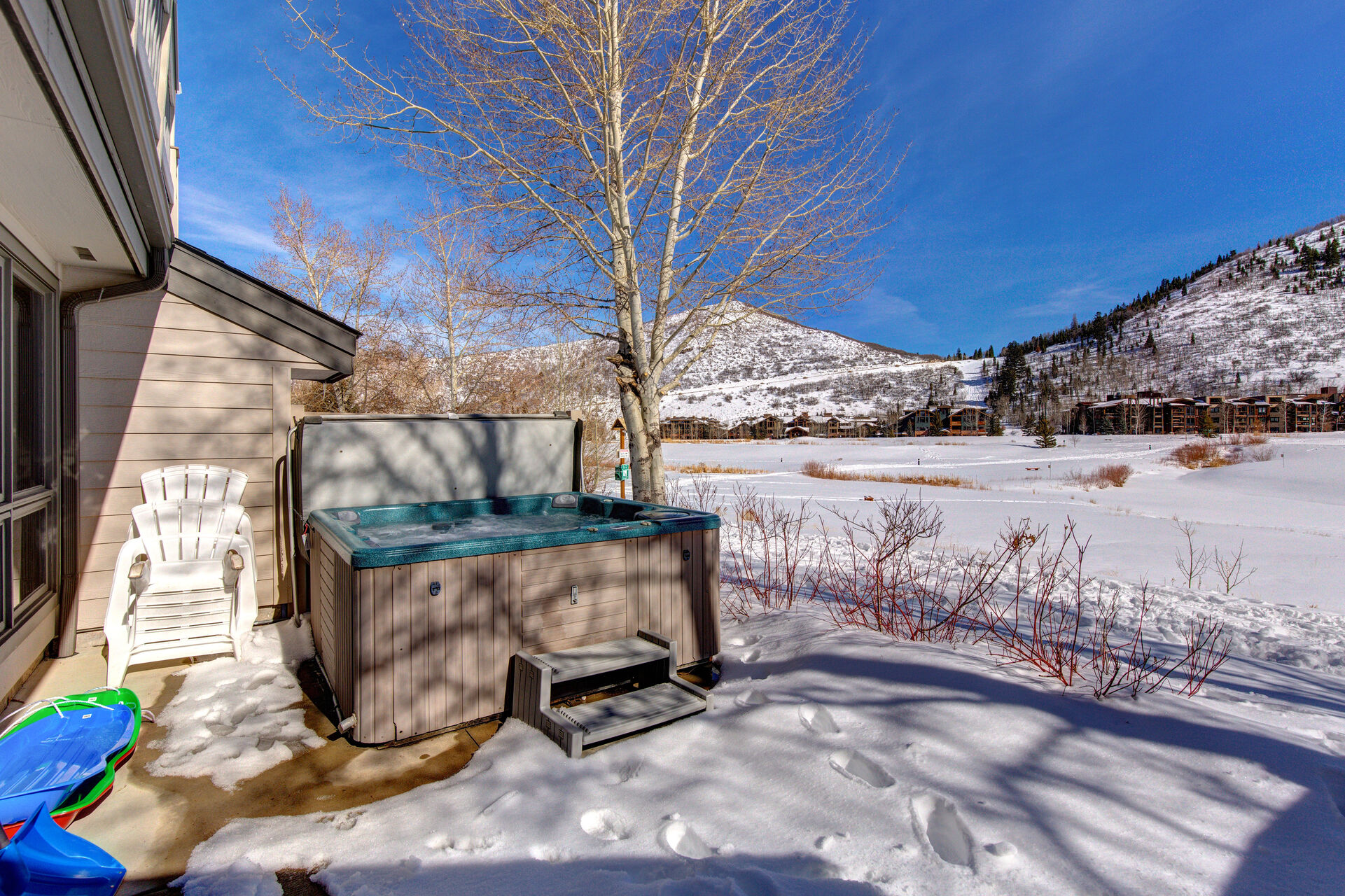 Private hot tub patio overlooking Deer Valley resort