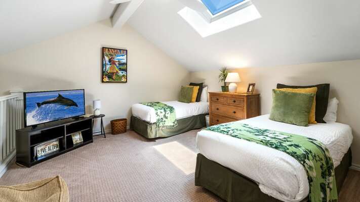 Loft Bedroom with Two Beds and Sky Light at Waikoloa Hawai'i Vacation Rentals
