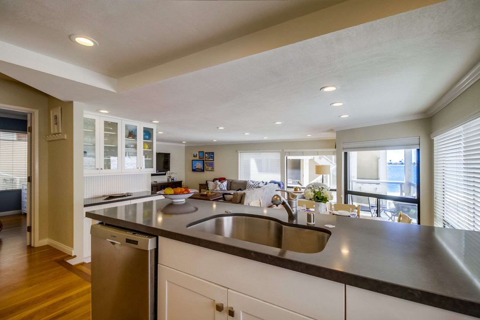 Open kitchen with recessed lighting