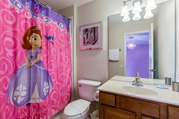 Bathroom connected to princess themed bedroom