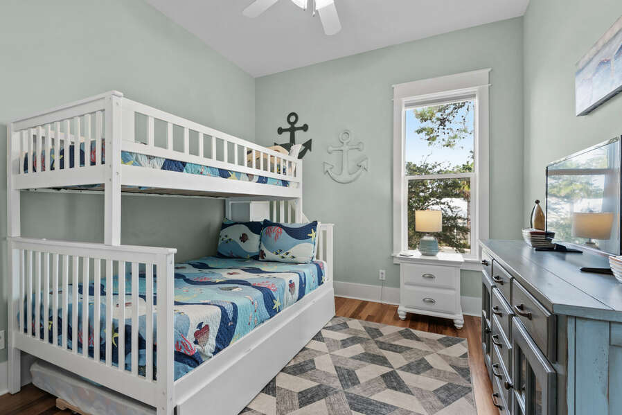 Sweet N Salty; Twin over full bunkbed with full sized  trundle and flatscreen TV in second bunkroom