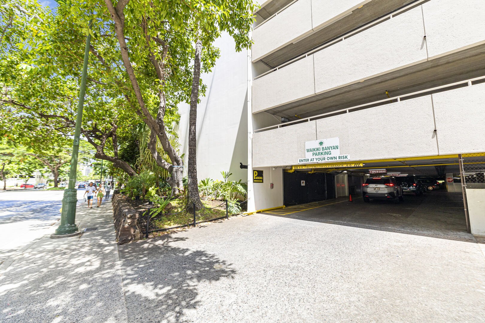 Waikiki Banyan Parking entrance from Kuhio Street.