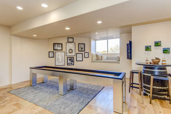 Lower Level Game Room - New Shuffleboard Table and High-top Table Seating