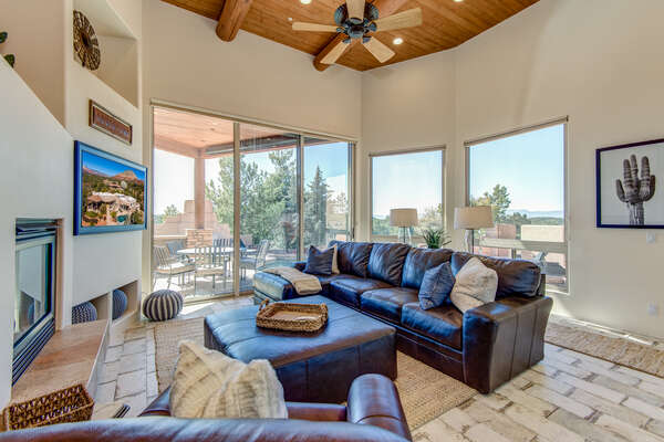 Family Room with Leather Furnishings and Patio Access