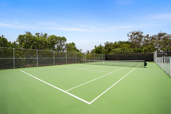Green Tennis Court Surrounded by Trees at Country Club Villas