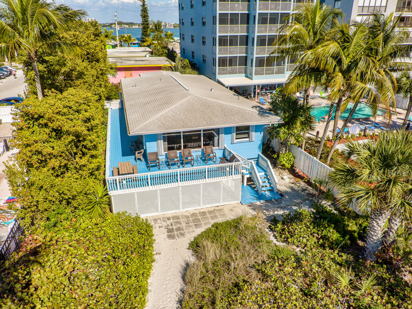 Aerial View of Patio and Pelican Beach House