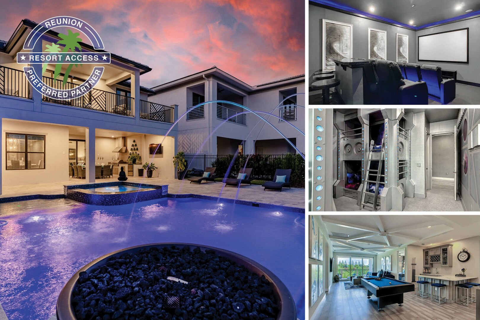 Welcome to Luxury Paradise Palace a modern, immaculate, and luxurious villa that features 6-bedrooms and 6.5-bathrooms located in the prestigious Bear's Den Club at Reunion Resort. |