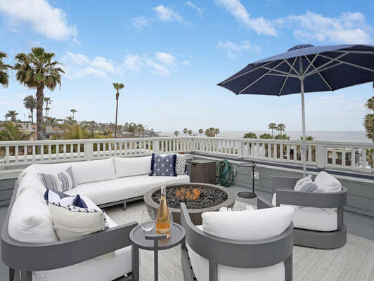 Spacious Roof Deck w/ Ocean Views, Plush Seating & Fire Pit