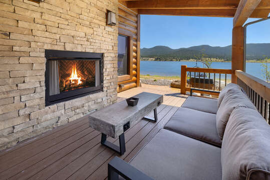 Outdoor fireplace with seating