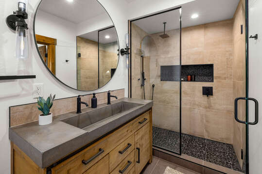 Upper level bathroom with walk in shower