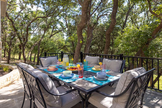 Outdoor dining under the shade trees
