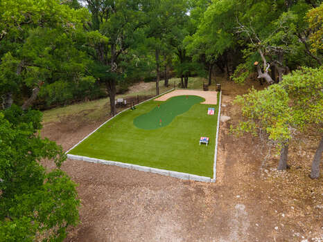Incredible golf hole with 40-yard and 70-yard tee boxes, plus multi-sport area with corn hole, bocce ball, and dice games