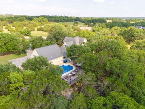 Overhead view of Hill Country Dream ranch that has everything you want in a vacation destination