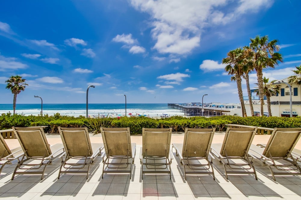 Relaxing lounge area for guests at See by the Sea with incredible views of Pacific Beach