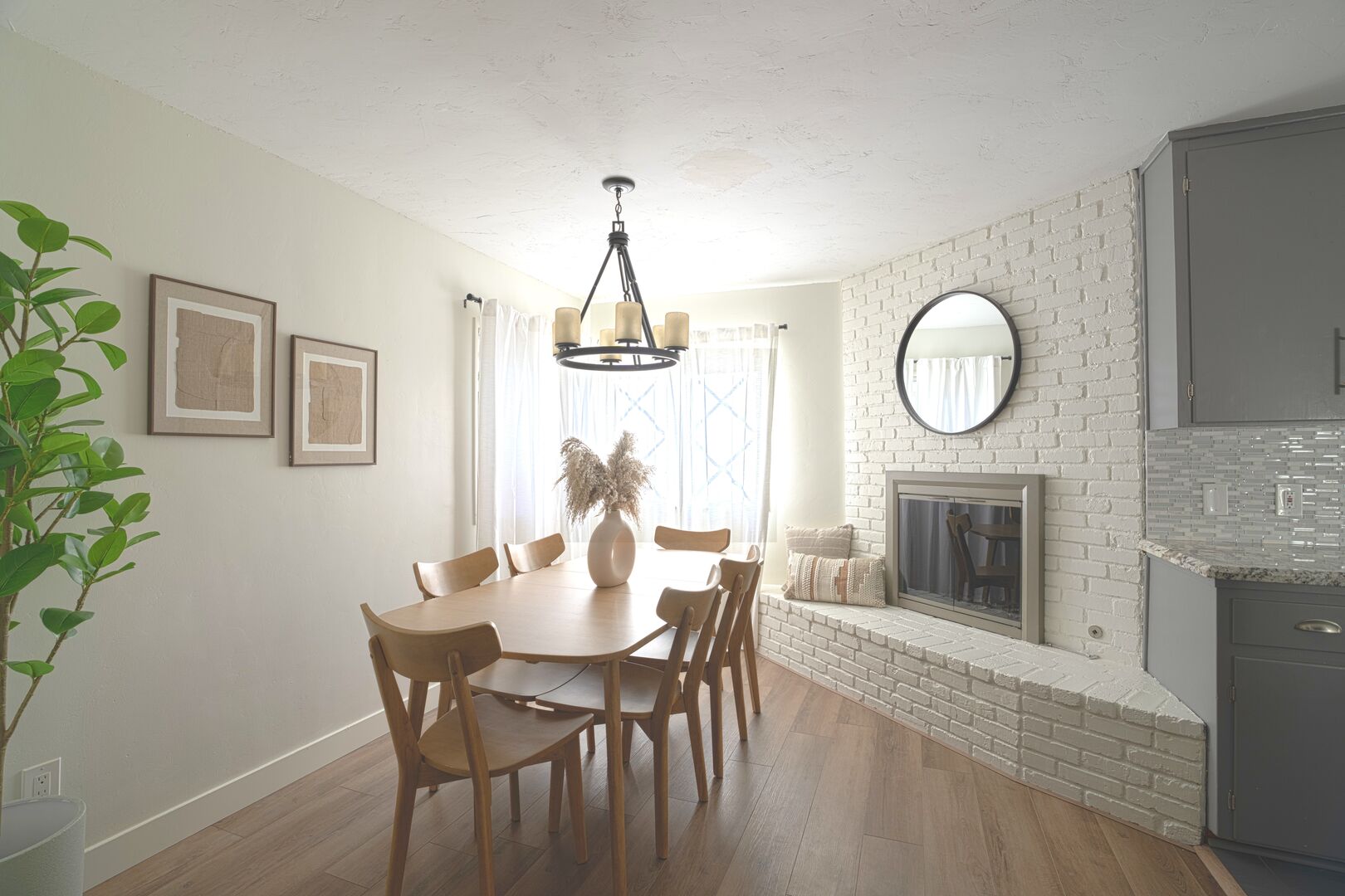 Dining room with cozy gas fireplace