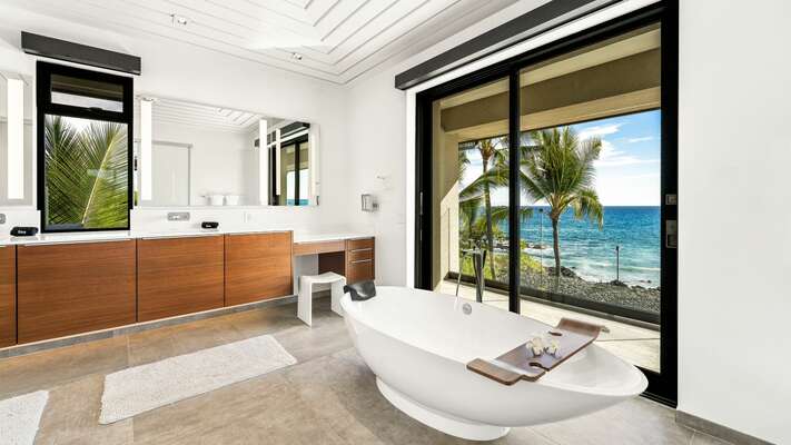 Ocean front views from the upstairs main bathroom