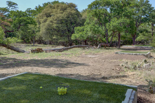 Back yard golf hole.   View from 70-yard tee box