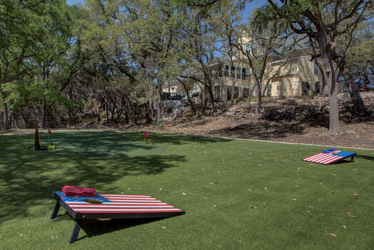 Back yard new golf hole with 40-yard and 70-yard tee boxes.  Plus corn hole, bocce ball, and yard dice games!