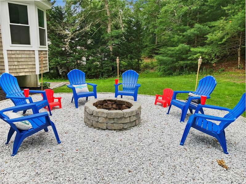 Fire pit for the whole family (look at those cute chairs!) - 21 Moon Compass Lane Sandwich Cape Cod - New England Vacation Rentals