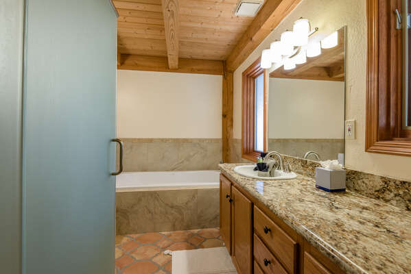 Main Level Full Shared Bath with a Soaking Tub and Separate Shower