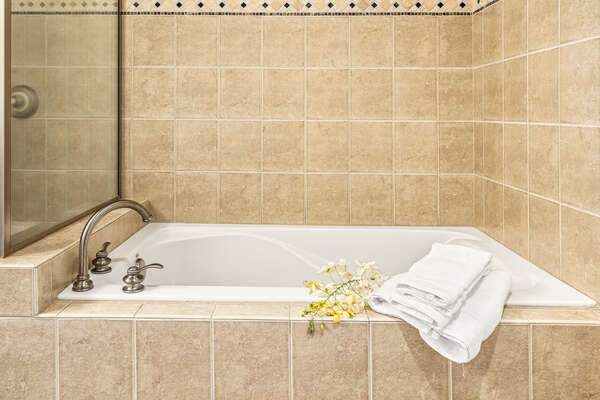 Main En-suite Bathtub with Towels