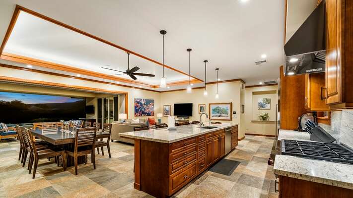 kitchen opens up to a large comfortable living room