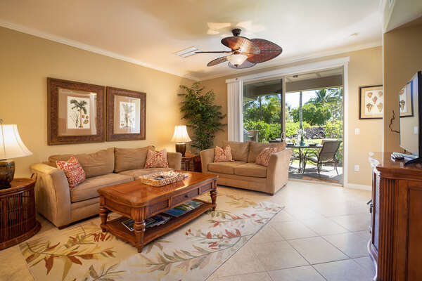 Living Area with Sofa and Love Seat and Lanai Access