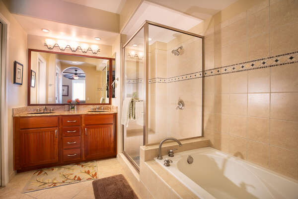 Main en-suite bathroom with Walk-in Shower and Soaking Tub
