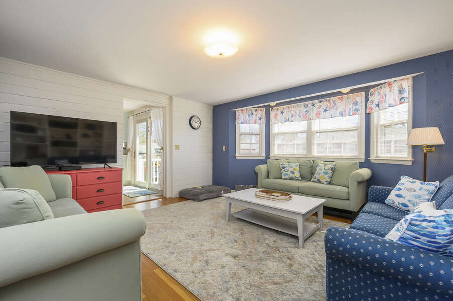 TV room as your enter the home - 3 couches and a bed for Fido - 7 Cutter Lane West Yarmouth Cape Cod - New England Vacation Rentals