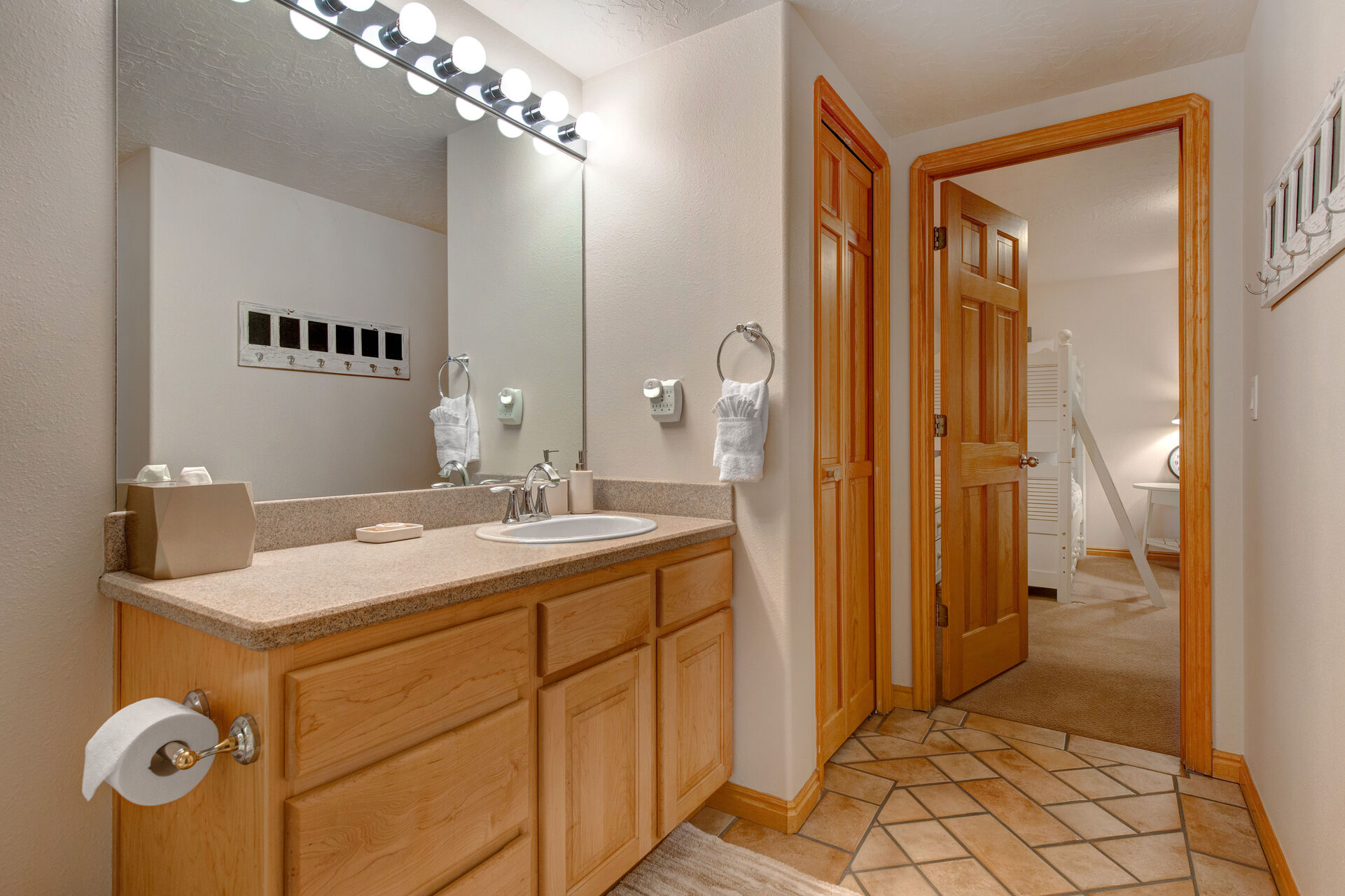 Main Level, Jack-n-Jill access Bathroom with tub/ shower combo