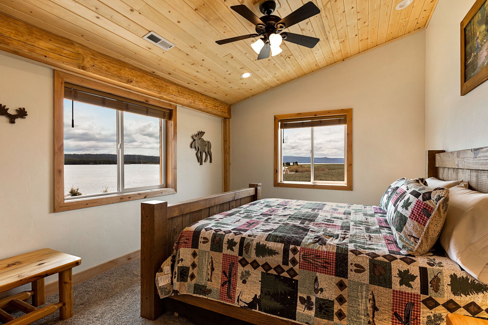 Stone Skipper Lodge ~ bedroom #2 on upper level w/ king bed and private ensuite bathroom