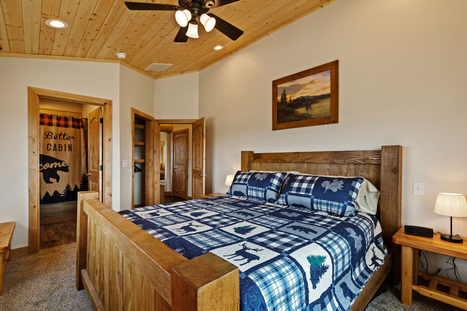 Stone Skipper Lodge ~ bedroom #3 on upper level w/ king bed and private ensuite bathroom