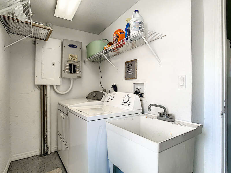 A washer and dryer area